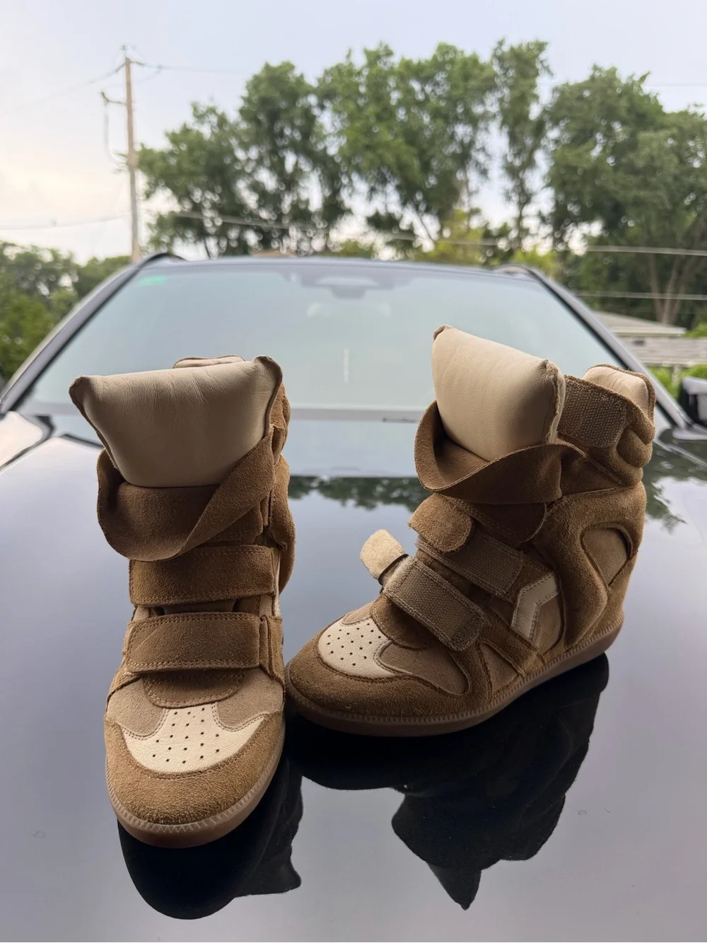 Isabel Marant Tan and Cream Wedge Sneakers